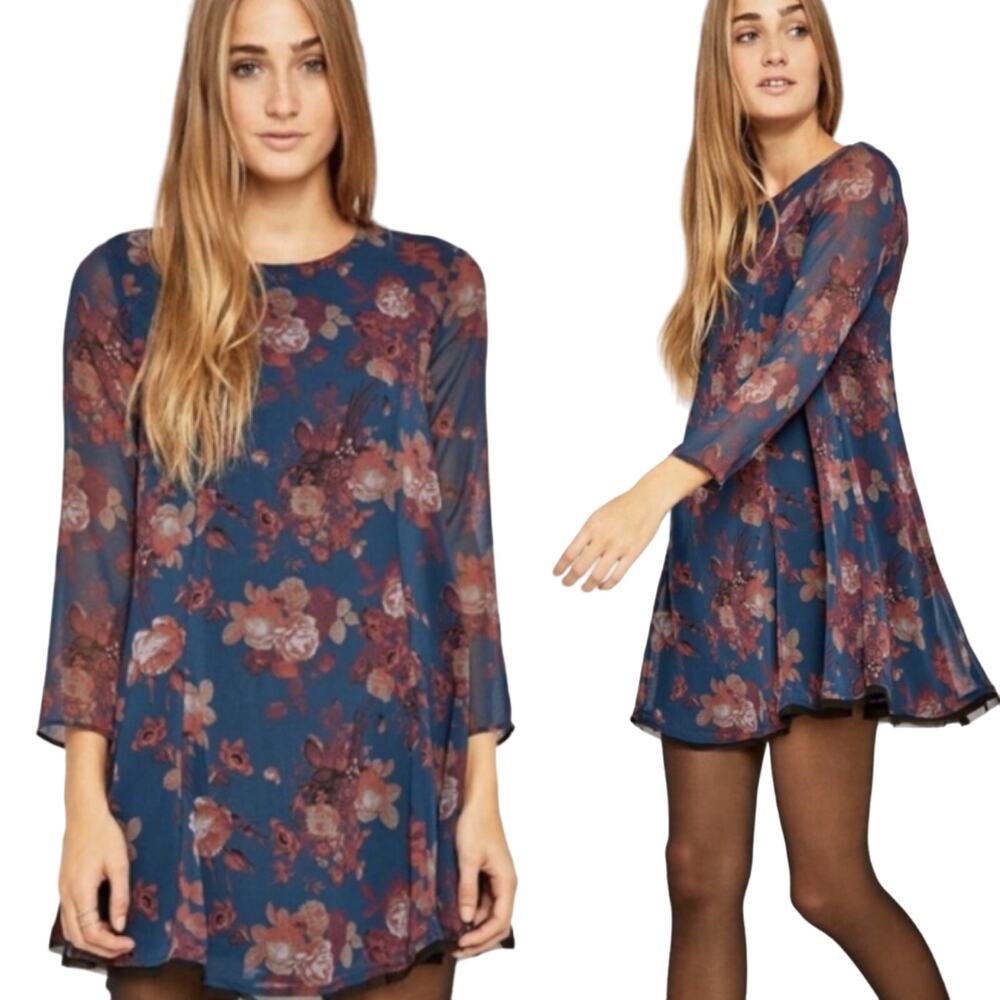 Urban Outfitters Floral Mini Swing Dress Flowy A Line Blue Pink Womens Large